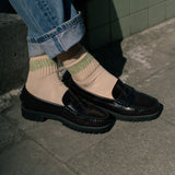 Women Lurex Ankle Socks - Ecru / Avocado