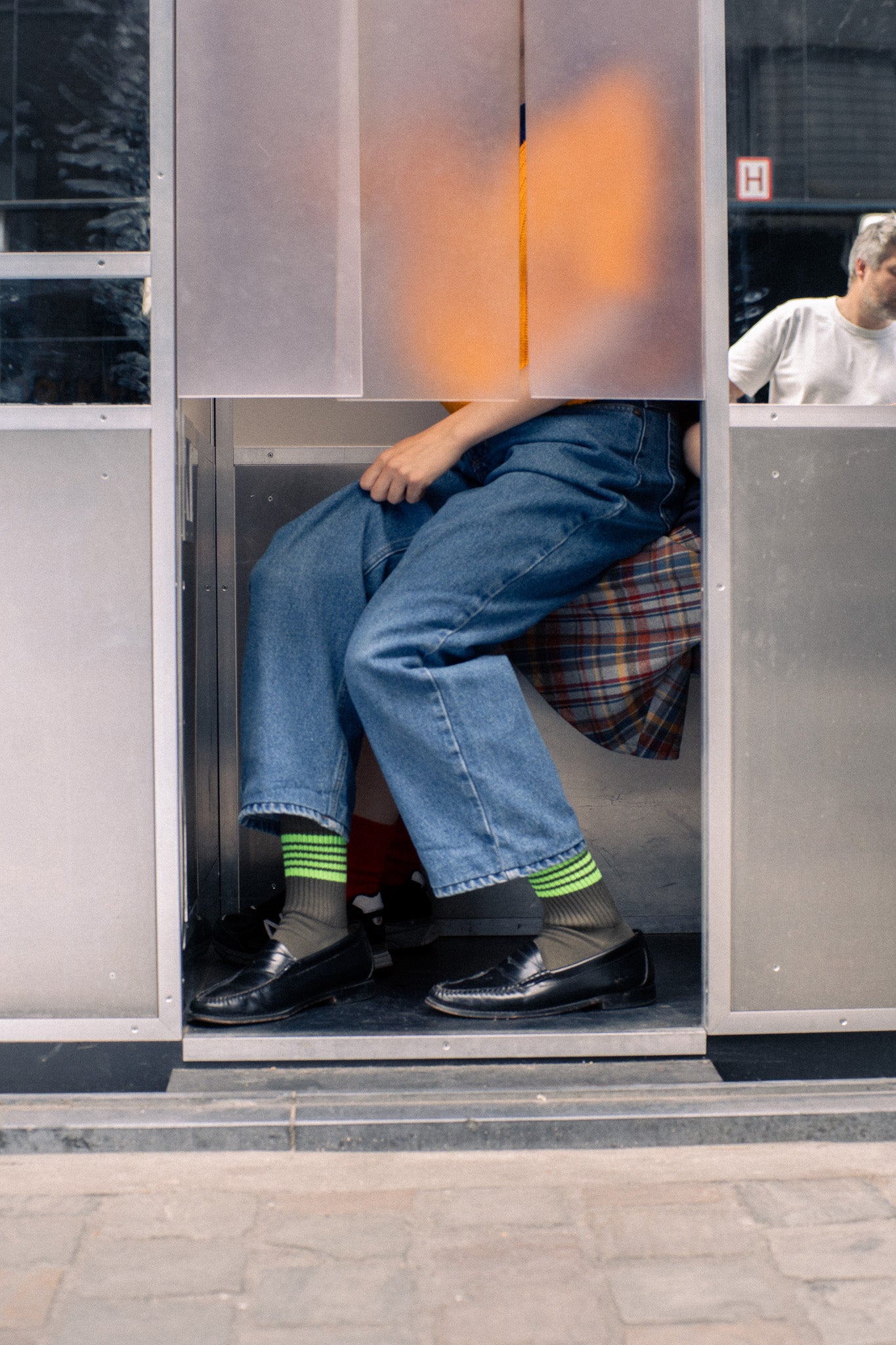 Person wearing Escuyer 5 Stripes Socks — vintage athletics-inspired, hand-linked toe, made in Portugal