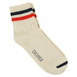 Escuyer Men Striped Ankle Socks in Ecru, Blue and Orange — cotton blend, hand-linked toe, made in Portugal
