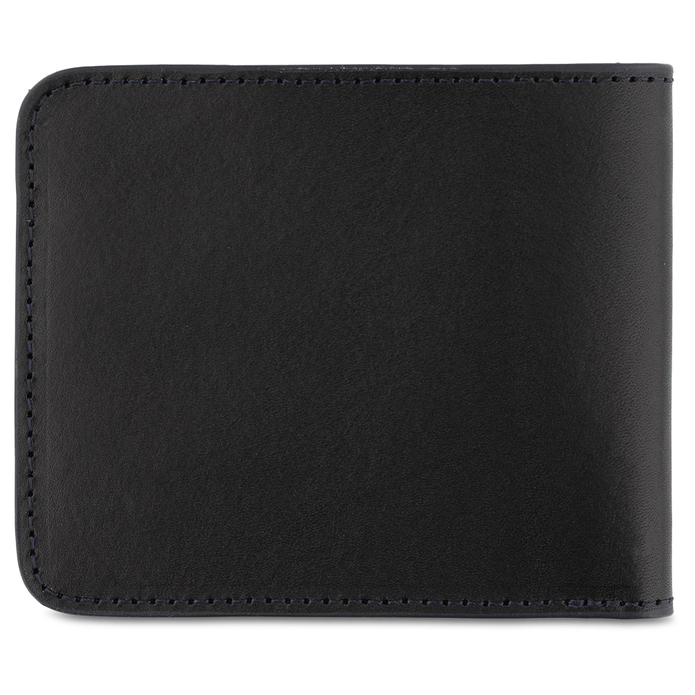 Escuyer black billfold wallet showing exterior and hand painted edges
