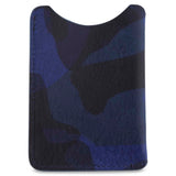 Escuyer blue camouflage leather card sleeve showing hand-dyed blue and black camo pattern