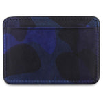 Escuyer blue camouflage cardholder showing hand painted edges and hand-dyed camo pattern