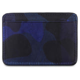 Escuyer blue camouflage cardholder showing hand painted edges and hand-dyed camo pattern