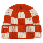 Orange and ecru checkered merino wool beanie by Escuyer