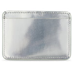 Escuyer argent métallisé iridescent cardholder showing shifting silver tones on vegetable tanned leather