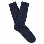 Blue melange crew socks by Escuyer, slub-knit combed cotton