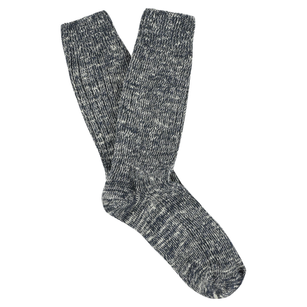 Flame blue melange crew socks by Escuyer, slub-knit combed cotton