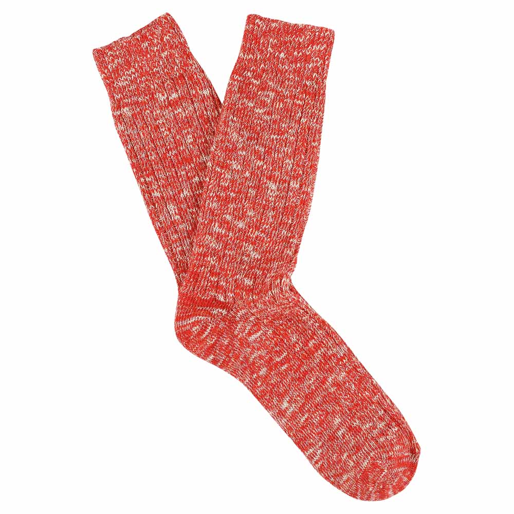 Orange melange crew socks by Escuyer, slub-knit combed cotton
