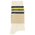 Escuyer Men's 5 Stripes Socks ecru blue yellow — hand-linked toe, soft Italian cotton yarn, made in Portugal