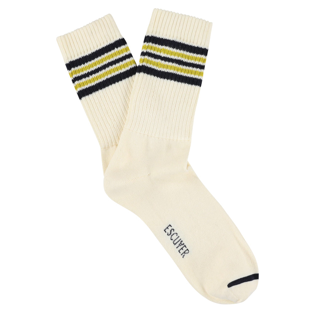 5 Stripes Socks - Ecru / Blue / Yellow