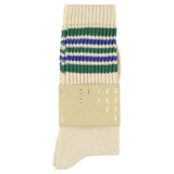 Escuyer Men's 5 Stripes Socks ecru green blue — hand-linked toe, soft Italian cotton yarn, made in Portugal