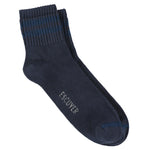 Escuyer Men Striped Ankle Socks in Blue and Blue — cotton blend, hand-linked toe, made in Portugal