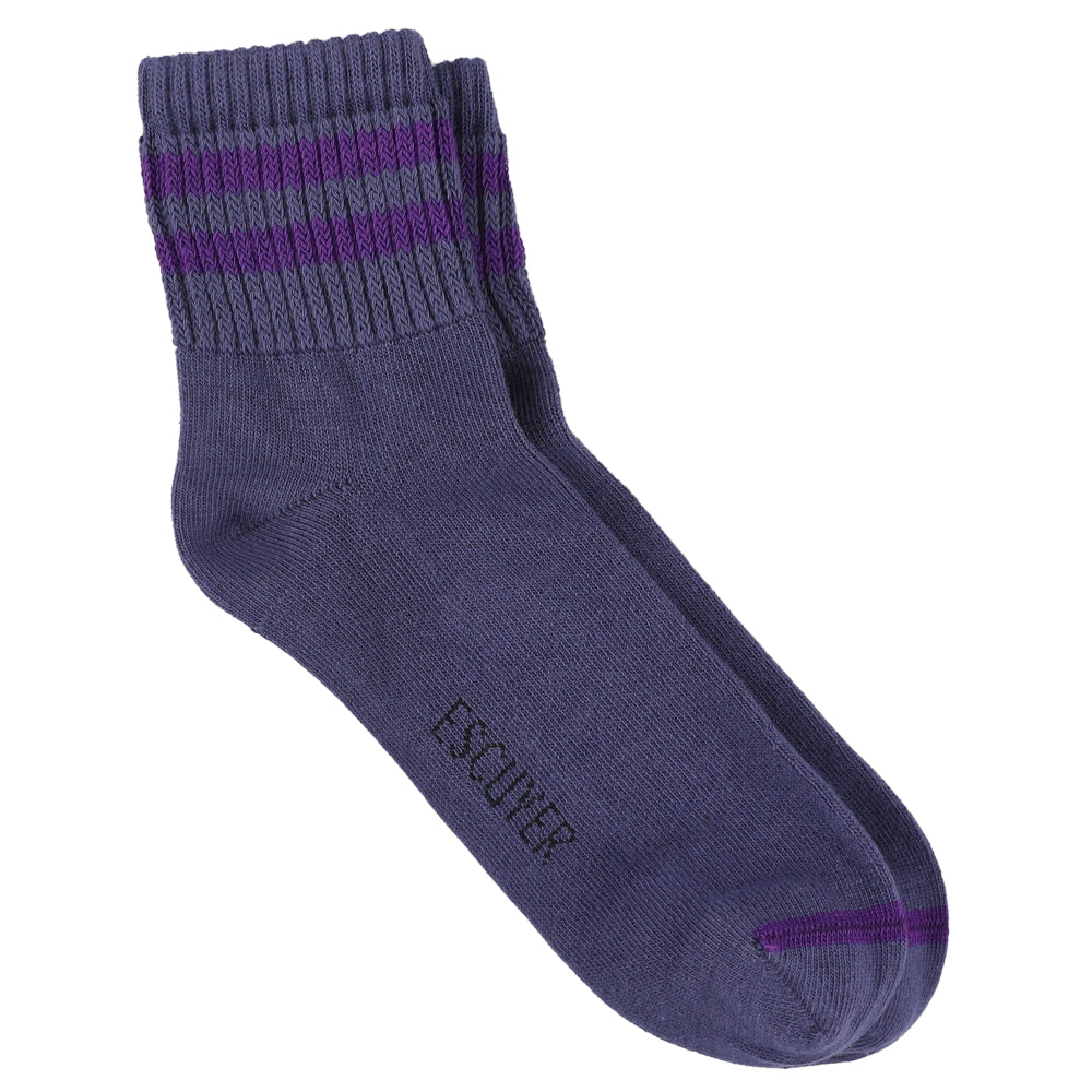 Escuyer Men Striped Ankle Socks in Blue and Purple — cotton blend, hand-linked toe, made in Portugal