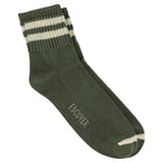 Escuyer Men Striped Ankle Socks in Khaki and Ecru — cotton blend, hand-linked toe, made in Portugal