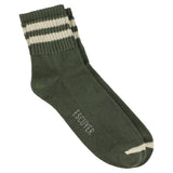 Escuyer Men Striped Ankle Socks in Khaki and Ecru — cotton blend, hand-linked toe, made in Portugal