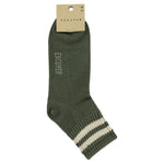 Close-up of Escuyer Men Striped Ankle Socks Khaki / Ecru — earthy stripe detail at the cuff
