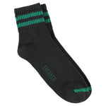 Escuyer Men Striped Ankle Socks in Off Black and Green — cotton blend, hand-linked toe, made in Portugal