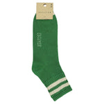 Close-up of Escuyer Men Striped Ankle Socks Green / Ecru — grounded fresh stripe at the cuff