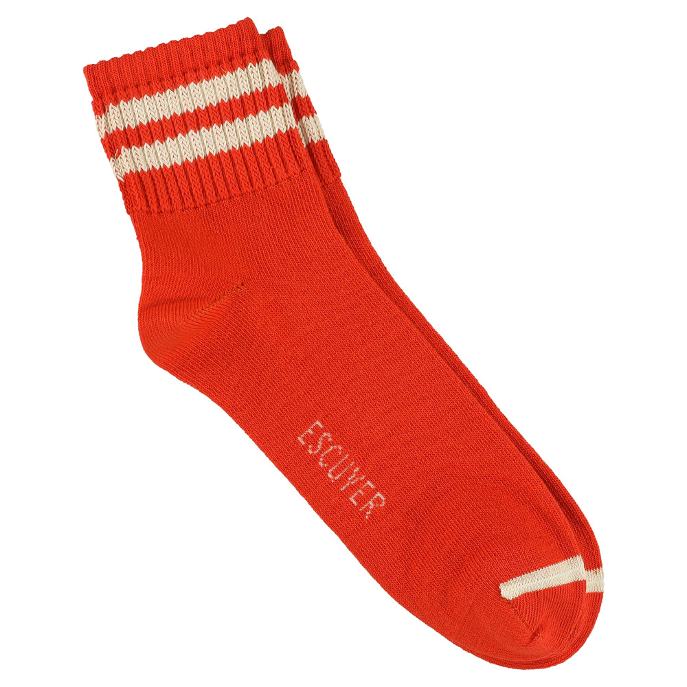Escuyer Men Striped Ankle Socks in Orange and Ecru — cotton blend, hand-linked toe, made in Portugal