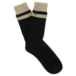 Escuyer men's striped cashmere socks in Black and Beige — mid-calf crew cut, premium cashmere and virgin wool blend, handmade in Portugal