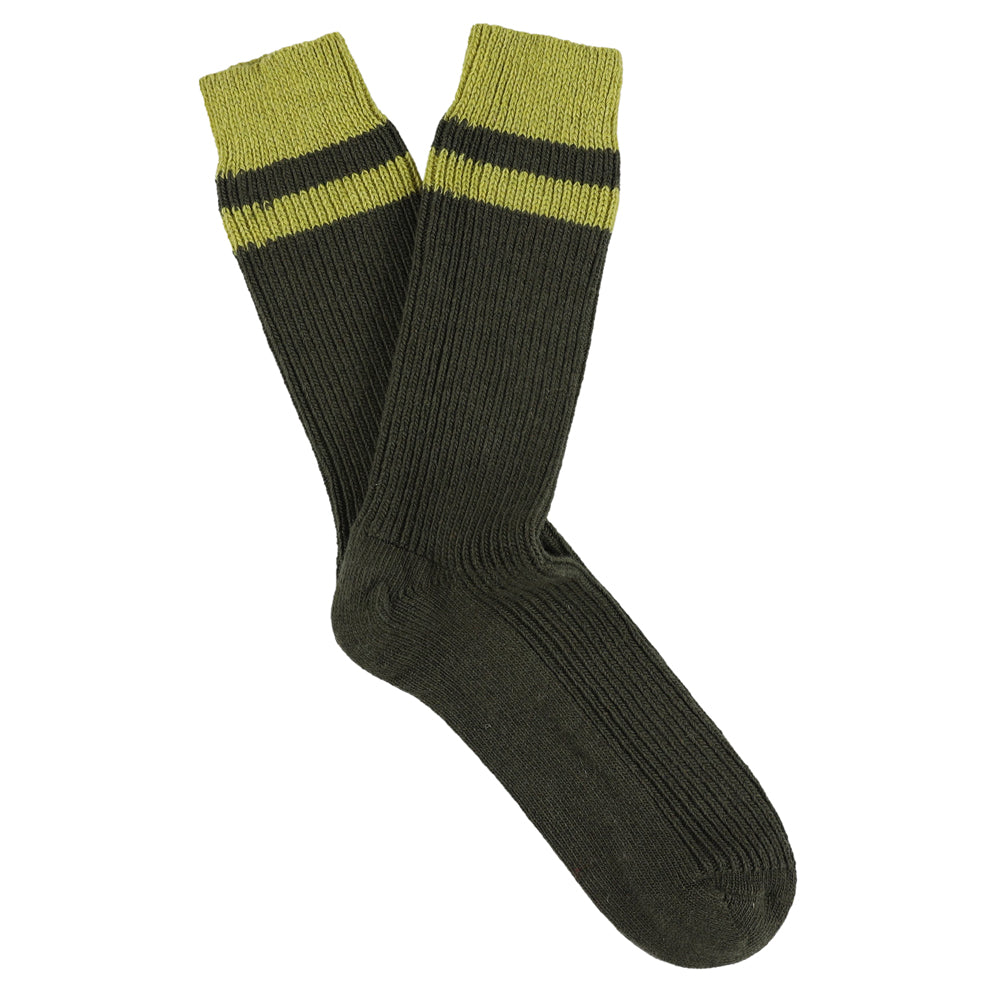Escuyer men's striped cashmere socks in Military and Green Grey — mid-calf crew cut, premium cashmere and virgin wool blend, handmade in Portugal