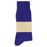 Escuyer Men Classic Ribbed Socks in Bright Blue – label detail, made in Portugal