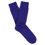 Escuyer Men Classic Ribbed Socks in Bright Blue – folded pair on white background