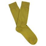 Escuyer Men Classic Ribbed Socks in Yellow – folded pair on white background
