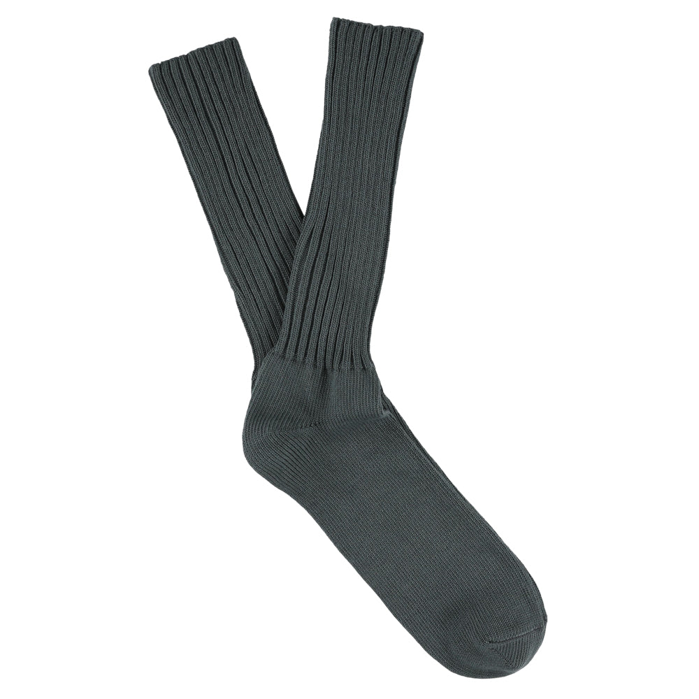 Men's ribbed crew socks in blue grey, slub cotton, made in Portugal by Escuyer