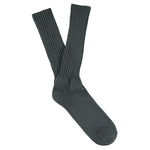 Men's ribbed crew socks in blue grey, slub cotton, made in Portugal by Escuyer