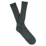 Men's ribbed crew socks in blue grey, slub cotton, made in Portugal by Escuyer