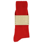 Men's ribbed crew socks in bright red, slub cotton, made in Portugal by Escuyer