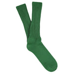 Men's ribbed crew socks in green, slub cotton, made in Portugal by Escuyer