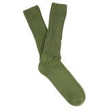 Men's ribbed crew socks in capulet olive, slub cotton, made in Portugal by Escuyer