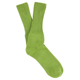 Men's ribbed crew socks in wood green, slub cotton, made in Portugal by Escuyer