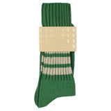 Men's striped crew socks in green and khaki, slub cotton, made in Portugal by Escuyer
