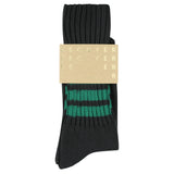 Men's striped crew socks in off black and green, slub cotton, made in Portugal by Escuyer