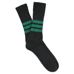 Men's striped crew socks in off black and green, slub cotton, made in Portugal by Escuyer