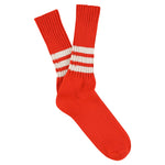 Men's striped crew socks in orange and ecru, slub cotton, made in Portugal by Escuyer