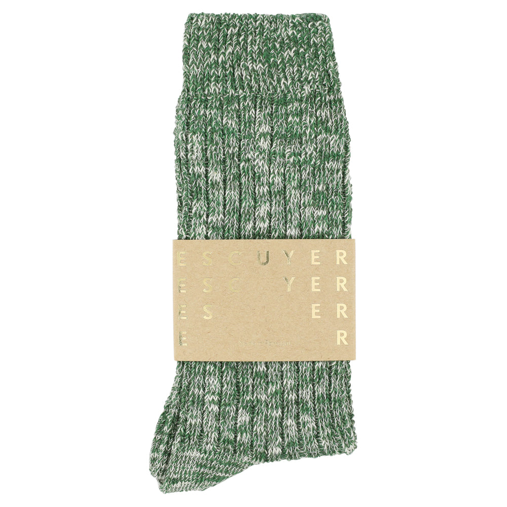 Escuyer green melange socks, crew length, made in Portugal