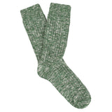 Green melange crew socks by Escuyer, slub-knit combed cotton
