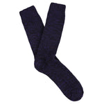 Purple and blue melange crew socks by Escuyer, slub-knit combed cotton