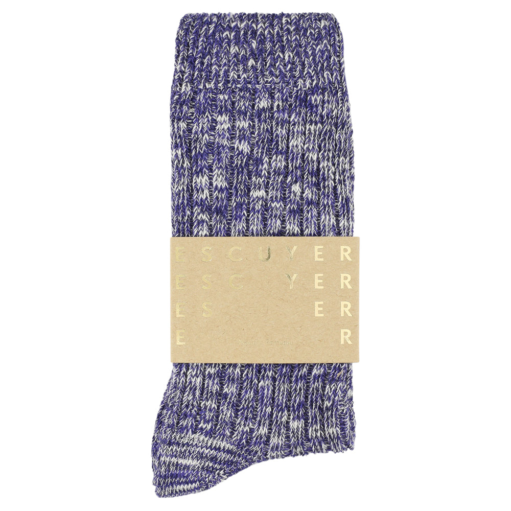 Escuyer royal blue melange socks, crew length, made in Portugal