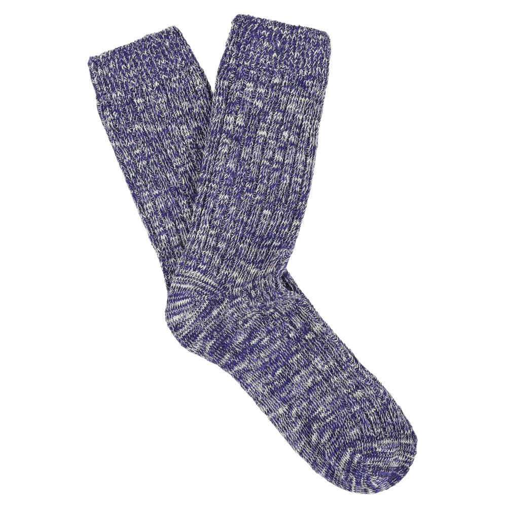 Royal blue melange crew socks by Escuyer, slub-knit combed cotton