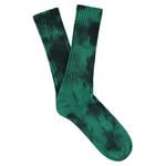 One-of-a-kind men's tie dye crew socks in black and green, hand-dyed, made in Portugal by Escuyer