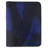 Escuyer blue camouflage slim wallet — hand-dyed Italian full-grain veg-tan leather, front view