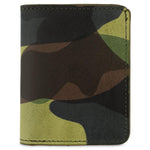 Escuyer light green camouflage slim wallet — hand-dyed Italian full-grain veg-tan leather, front view