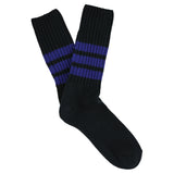 Men's striped crew socks in blue and bright blue, slub cotton, made in Portugal by Escuyer