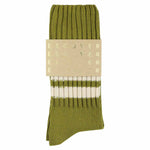 Men's striped crew socks in ecru olive and ecru, slub cotton, made in Portugal by Escuyer