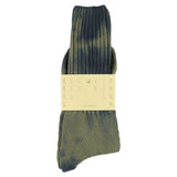 One-of-a-kind men's tie dye crew socks in navy and olive, hand-dyed, made in Portugal by Escuyer